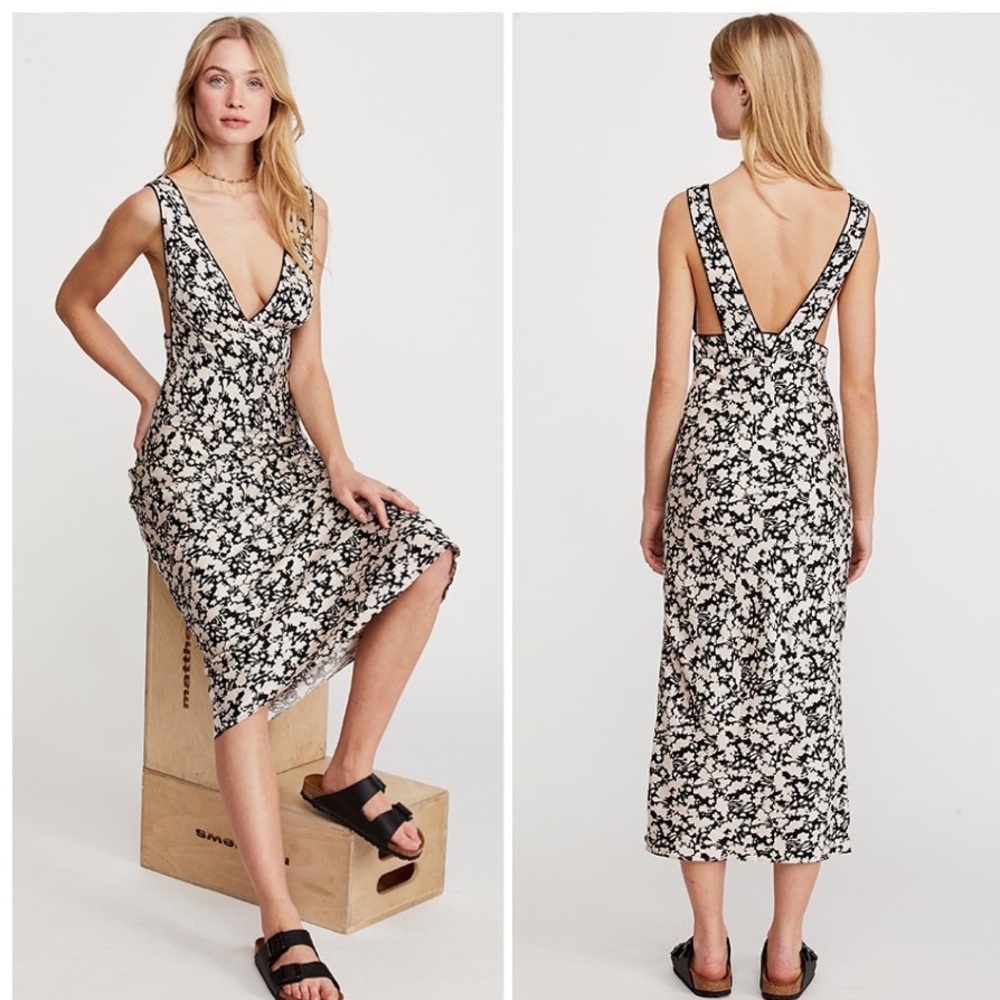 Free People Black and White Keyhole Midlength Boho Romantic Floral Dress 6